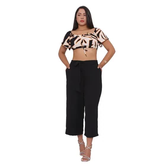 Calça Panta Curt Liso Tecido Duna Bolso faca Laço