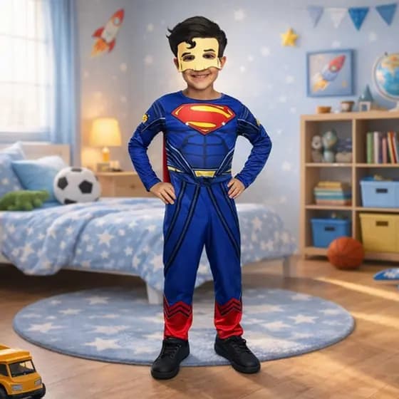 Fantasia iinfantil Do Superman Longa Com Enchimento, capa e mascara E.V.A
