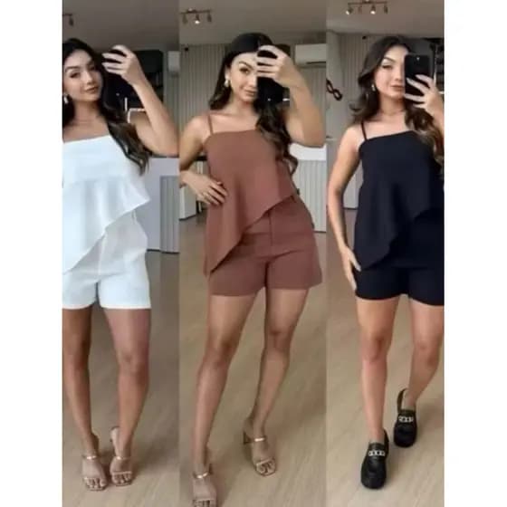 Blusa assimétrica Feminina Duna Moderna Bico Diagonal Alcinha Modinha