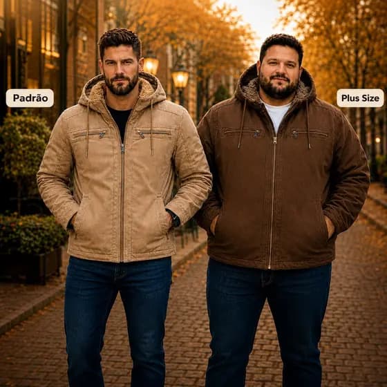 Jaqueta Masculina Sarja Forrada Peluciada Capuz Removível Luxo Frio Intenso
