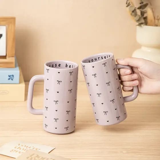 Canecas de cerâmica vintage estilo ins para casais, presentes requintados para meninas, canecas com laço, canecas de caf