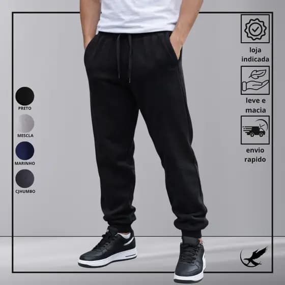 Calça Moletom Masculina Flanelada Jogger Com Bolso Punho Inverno Academia Treino Caminhada