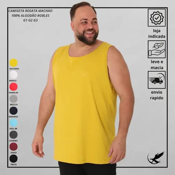 Camisa Regata Básica Masculina 100% Algodão Plus Size