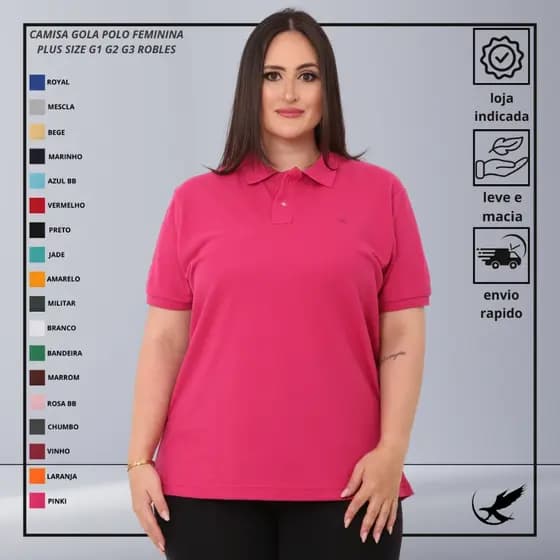 Camiseta Polo Piquet Pluz Size Feminina Básica Babylook Casual Trabalho