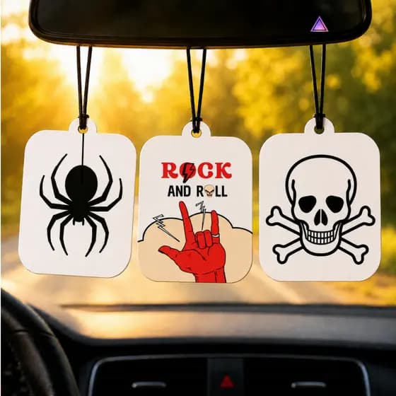 Kit 5 Aromatizantes Automotivos Rock Caveira Aranha | Cheirinho para Carro Rock - Alternativo