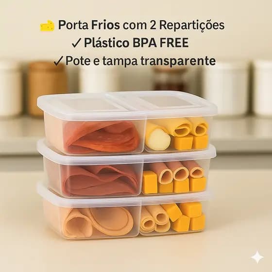 Kit Porta Frios 1250ml Com 2 Divisórias BPA Free com Tampa Flexível Transparente Marmita Lancheira
