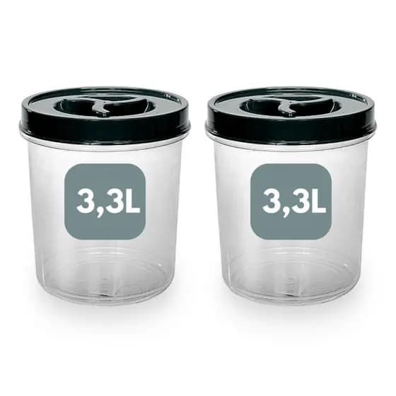 Jogo 2 Pote Mantimento 3,3 Litros Tampa Rosca Pote Redondo Transparente BPA FREE Arroz Feijão Açúcar
