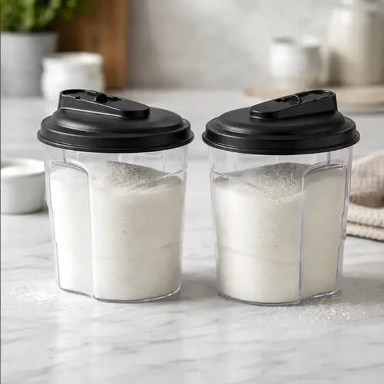 Jogo 2 Açucareiro Farinheira 700ml Pote Plástico BPA FREE Tampa Bico Dosador Achocolatado Grãos