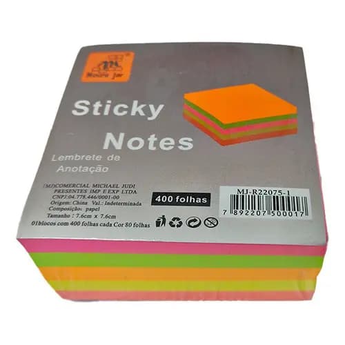 Bloco Adesivo Neon 76x76 C/400 Folhas Colorido