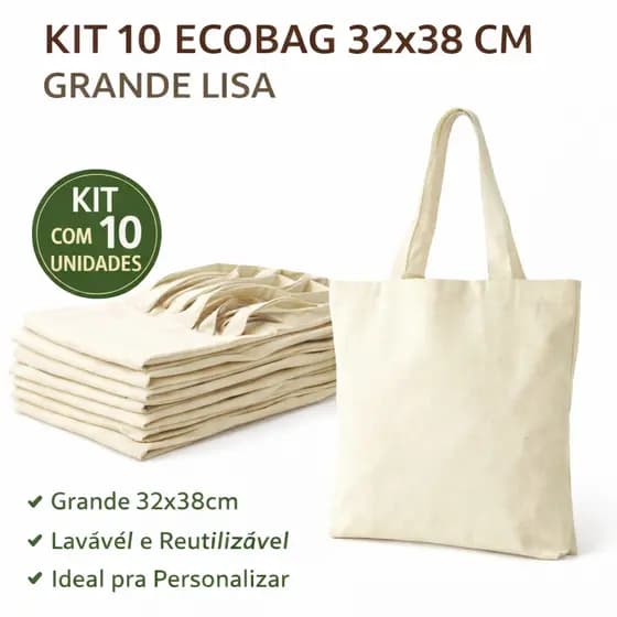 KIT 10 ecobag 32x38 cm GRANDE bege