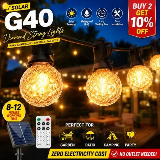 7.6M/10M/15M G40 Solor Luzes De Corda Ao Ar Livre IP65 À Prova D'água Branco Quente Lampu LED Fadas Jardim Pátio Acampam