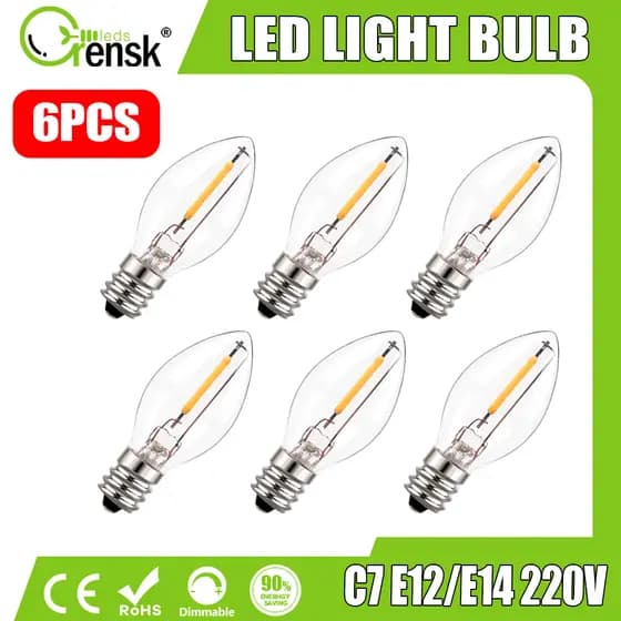 6 Pacotes De Lâmpada Edison Vintage LED Regulável Para Candelabros C7 0.5 W 220 V E12 E14 90 % Temperada Economizadora D