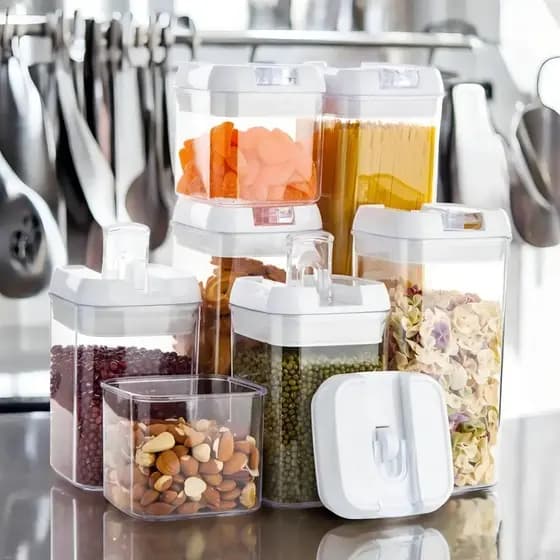 Kit De 7 Potes Tampa Multiuso Para Organizar Cozinha Cor Transparente -Kit Potes Herméticos Acrílico