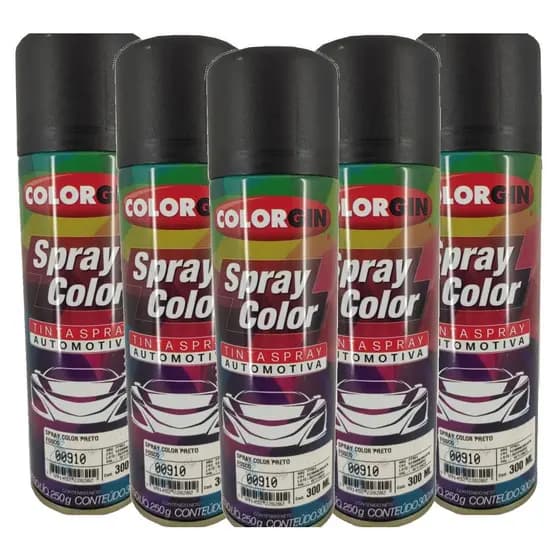 5 Tinta Spray Automotivo Preto Fosco Color Colorgin 300ml