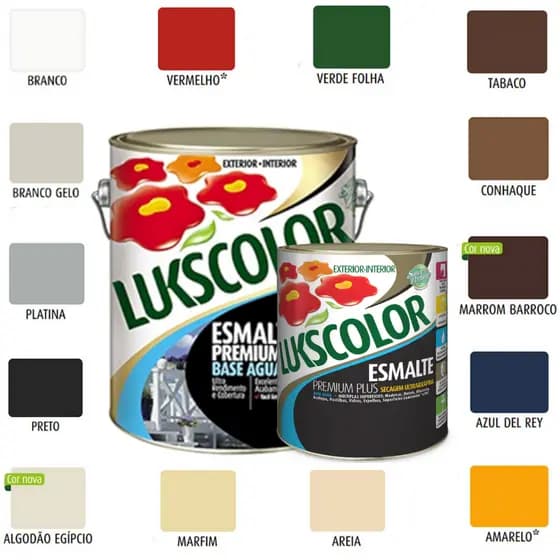 Tinta Esmalte Base Água 900ml ou 3,6L Lukscolor Brilhante Madeira Azulejo Cores