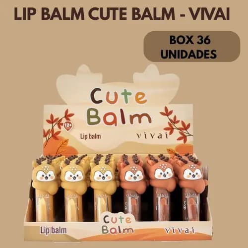 Lip Balm Cute Balm Vivai | Box com 36 Unidades | Hidratante Labial Infantil e Teen | Maquiagem para Revenda