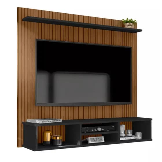 Home Painel Suspenso Simples Tv Sala 50 Pol Ripado Com Nicho Ripado / Preto