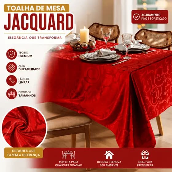 Toalha de Mesa Jacquard Luxo | Tecido Grosso, Elegante e Sofisticado - Mesa de 4 Lugares