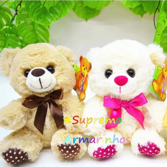 Urso De Pelúcia 16cm Fofinho Com Laço Para Presente Cesta Decoração