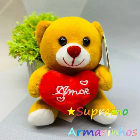 Urso De Pelúcia Com Coração 13cm Pequeno Para Presente Cesta Dia dos Namorados