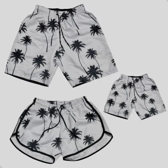 Kit 3 Shorts Familia Conjunto Casal Pai Mae Filho Moda Praia Barato