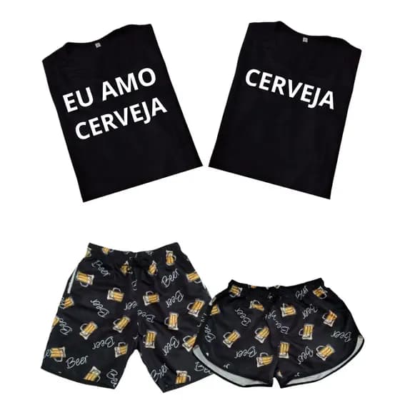 Conjunto Shorts Mozão Casal + Camisas Casais Eu Amo Cerveja Para Festas