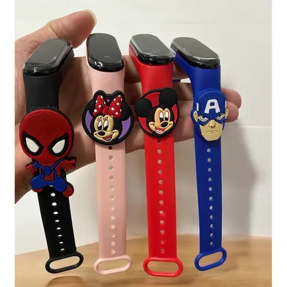 Relógio Digital Infantil Homem Aranha e Personagens para presentes pulseira ajustável cores e modelos diversos