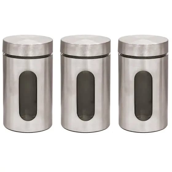 Kit 3 Pote Inox Visor Vítreo Fechamento Hermético 1 Litro