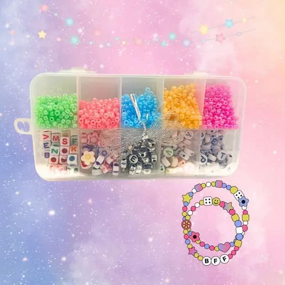 Kit Completo de Miçangas Coloridas 12x 7 cm – Maleta Estojo para Fazer Pulseiras, Colares e Anéis