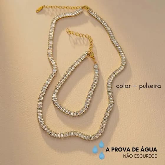 Conjunto colar + Pulseira Aço Inoxidável À prova d’água Hipoalergênicos Não Oxida Não Escurece