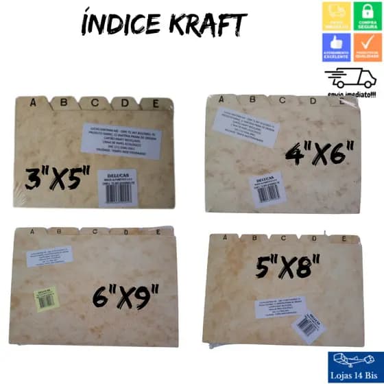 Índice Alfabético A-Z Papel para Fichário em Papel Cartão Kraft Reciclável Organização Delucas