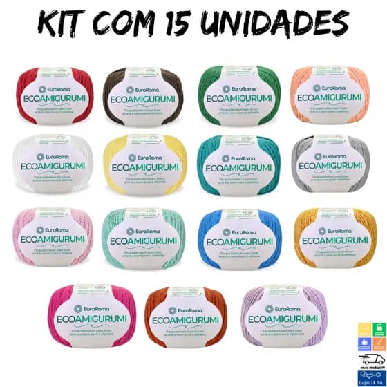 kit 15 Fio EcoAmigurumi Linha EuroRoma 8/7 254m 160g Cores Sortidas