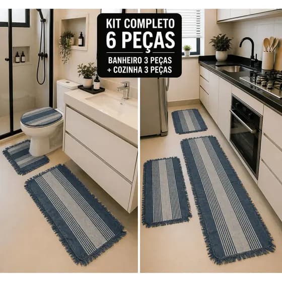 KIT Jogo De Banheiro E Jogo Passadeira 6 Peças Tapete De Cozinha Conjunto De Tapete