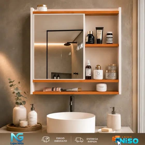 Espelheira Aqua Suspensa Para Banheiro Closet Porta e Armário Diversas Armario Milão aqua com nicho