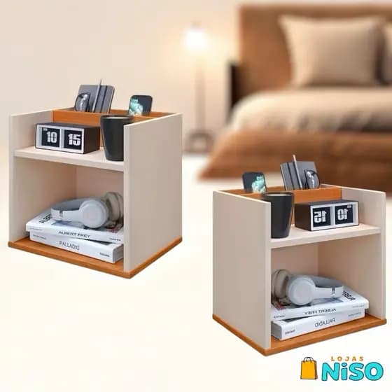 Conjunto 2 Mesa de Cabeceira Madri Suspensa Fixar Parede Porta Celular e Nicho - Varias Cores