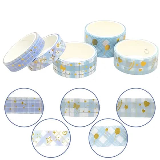Kit Fita Adesiva Washi Tape Scrap Azul Xadrez 2m 5 Unidades