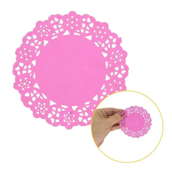 Kit Papel Toalha Rendado Decor Doilie 9cm Rosa 50 Unidades
