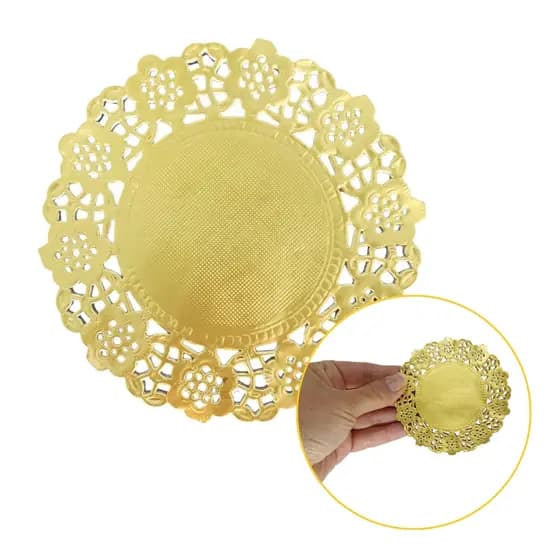 Kit Toalha Papel Rendado Doilie 9cm Dourado 30 Unidades