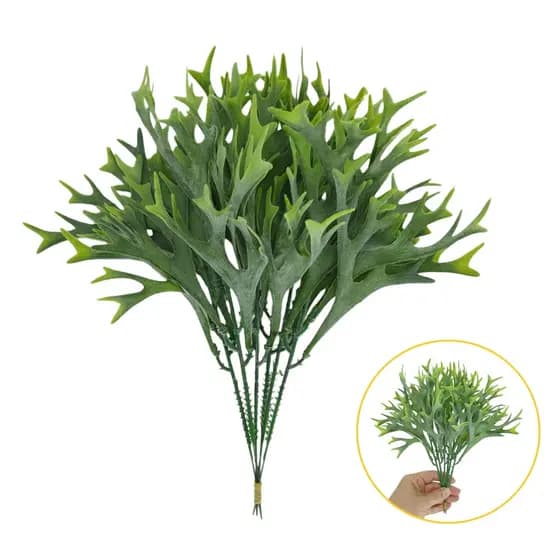 Kit Buquê Galhos Chifre Veado Verde Nevado Planta Artificial