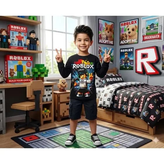 Camiseta Infantil Roblox Manga longa Outono Inverno 100% Algodão