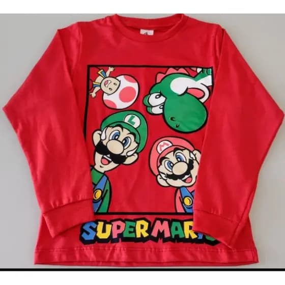 Camiseta Infantil Mario Bros Manga Comprida Outono Inverno