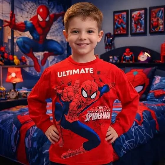 Camiseta Infantil Homem Aranha Manga Longa Outono Inverno 100% Algodão