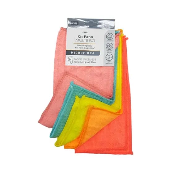 Kit 5 Panos 25X25cm Microfibra P/ Limpeza Multiuso Flanela Limpa Vidro Pia Pano Automotivo FWB