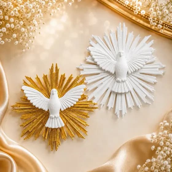 KIT Divino Espírito Santo Decorativo 3D Para Batizado e Artesanato Branco/Dourado - Branco/Branco