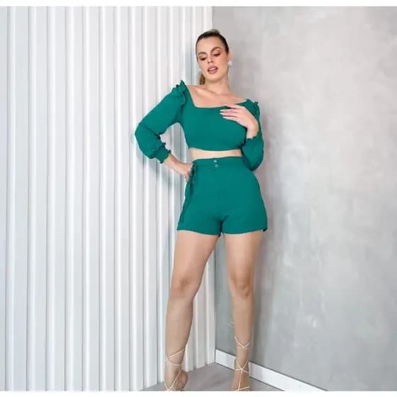Conjunto feminino verde. Conjunto feminino Duna. Roupa feminina Natal. Look natal. Look ano novo