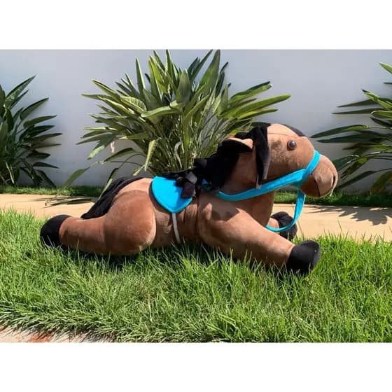 Cavalo de Pelúcia Ventania 70cm Azul Grande Decoração Quarto Infantil
