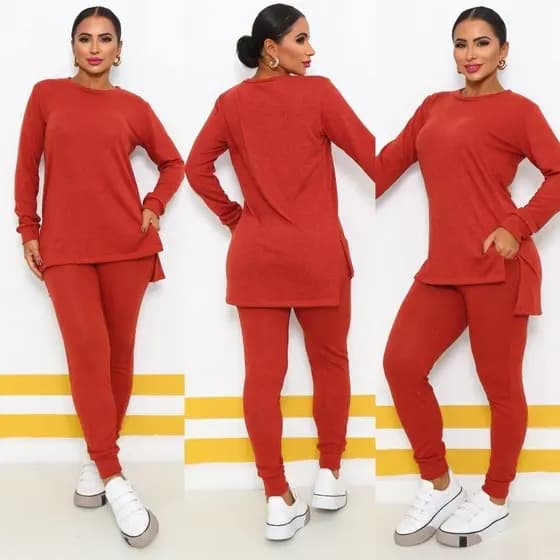 conjunto de calça e blusa moda femenina com bolso tamanho g, gg veste super bem