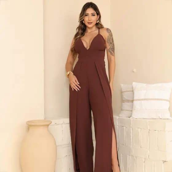 Macacão Viscose Feminino Pantacourt Pantalona Alcinha Social