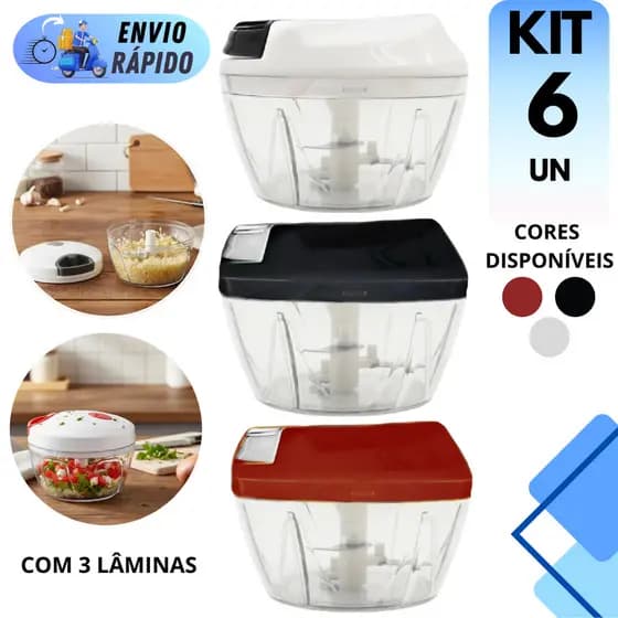 KIT 2 A 6 MINI PROCESSADORES 500ML DE ALIMENTOS PREMIUM 3 LÂMINAS PRÁTICO SALADA ALHO CEBOLA LEGUMES