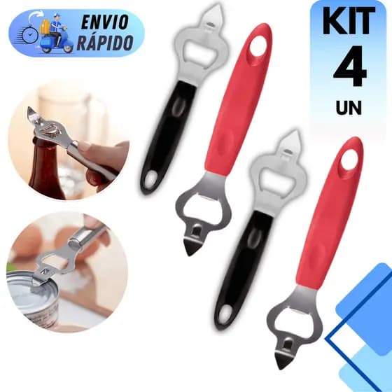 ABRIDOR DE GARRAFA E LATA AÇO INOX 18CM COM CABO PLÁSTICO RESISTENTE USO DOMÉSTICO PROFISSIONAL